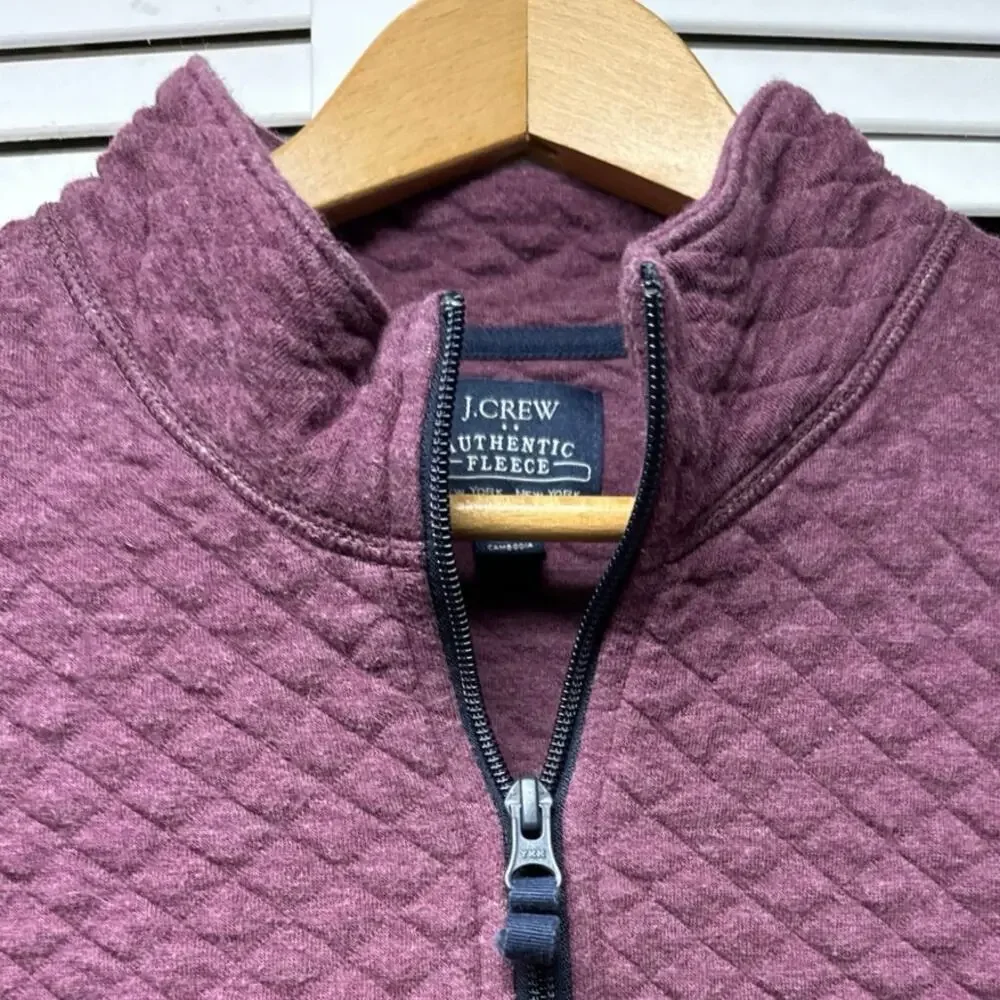 J Crew Men’s Quilted Fleece Pullover Top Size XL Burgundy Quarter Zip Preppy